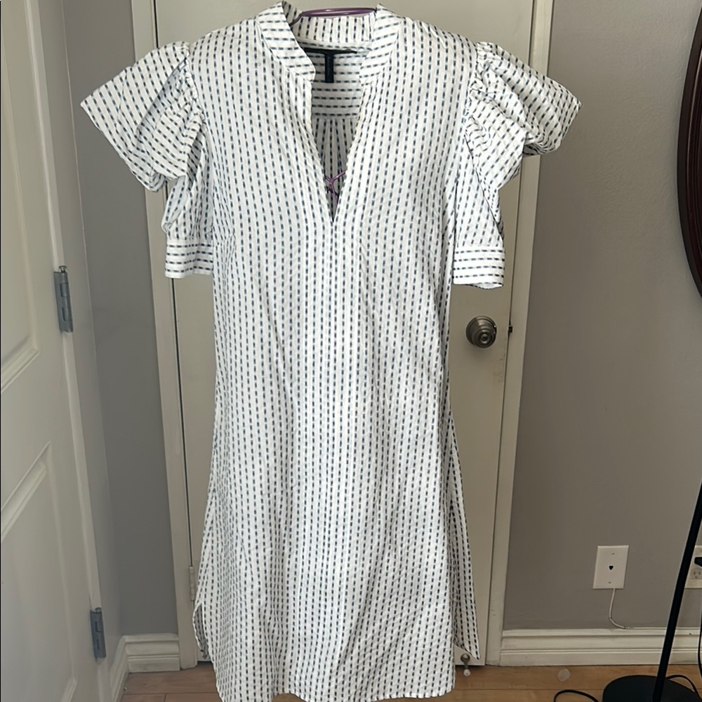 BCBGMaxAzria White and Black Ruffled Midi Sundress